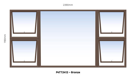 TOP HUNG ALUMINIUM WINDOW BRONZE PTTTT2412 4 VENT W2400MM x H1200MM