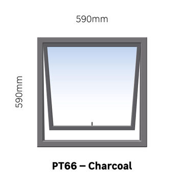 TOP HUNG ALUMINIUM WINDOW CHARCOAL PT66 1 VENT W600MM x H600MM