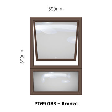 TOP HUNG ALUMINIUM WINDOW BRONZE WITH OBSCURE GLASS PT69 1 VENT W600 x H900MM