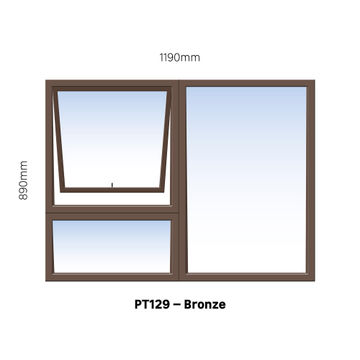 Aluminium window bronze top hung PT129 1 vent W1200MM x H900MM