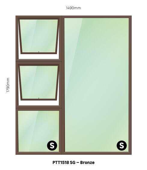 TOP HUNG ALUMINIUM WINDOW BRONZE PTT1518 2 VENT W1500MM x H1800MM