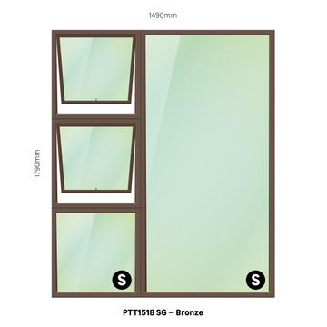 TOP HUNG ALUMINIUM WINDOW BRONZE PTT1518 2 VENT W1500MM x H1800MM