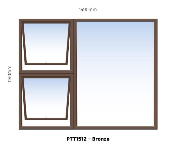 Aluminium window bronze top hung PTT1512 2 vent W1500MM x H1200MM