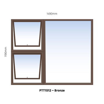 Aluminium window bronze top hung PTT1512 2 vent W1500MM x H1200MM