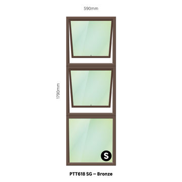 TOP HUNG ALUMINIUM WINDOW BRONZE PTT618 2 VENT W600MM x H1800MM