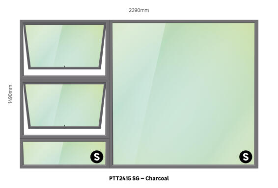 TOP HUNG ALUMINIUM WINDOW CHARCOAL PTT2415 2 VENT W2400MM x H1500MM
