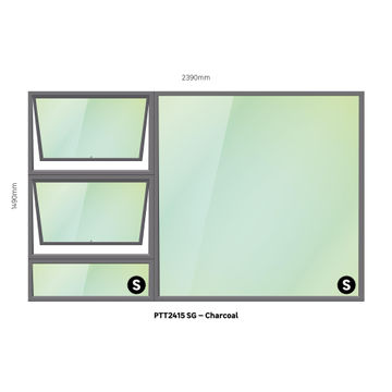 TOP HUNG ALUMINIUM WINDOW CHARCOAL PTT2415 2 VENT W2400MM x H1500MM
