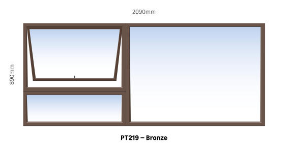 TOP HUNG ALUMINIUM WINDOW BRONZE PT219 1 VENT W2100MM x H900MM