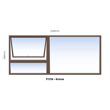 TOP HUNG ALUMINIUM WINDOW BRONZE PT219 1 VENT W2100MM x H900MM