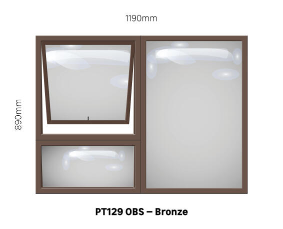 TOP HUNG ALUMINIUM WINDOW BRONZE WITH OBSCURE GLASS PT129 1 VENT W1200 x H900MM