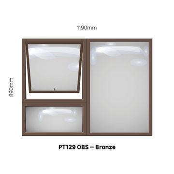 TOP HUNG ALUMINIUM WINDOW BRONZE WITH OBSCURE GLASS PT129 1 VENT W1200 x H900MM