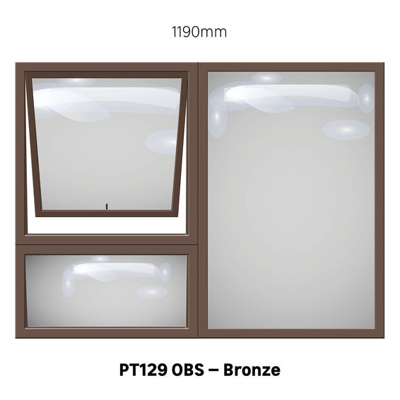 TOP HUNG ALUMINIUM WINDOW BRONZE WITH OBSCURE GLASS PT129 1 VENT W1200 ...