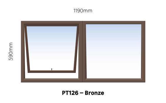 TOP HUNG ALUMINIUM WINDOW BRONZE PT126 1 VENT W1200MM x H600MM