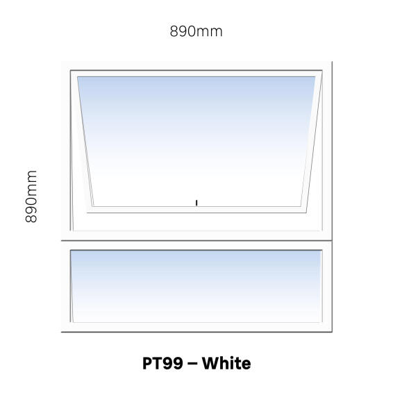 TOP HUNG ALUMINIUM WINDOW WHITE PT99 1 VENT W900MM x H900MM