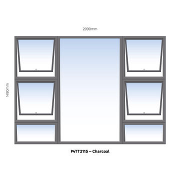 TOP HUNG ALUMINIUM WINDOW CHARCOAL PTTTT2115 4 VENT W2100MM x H1500MM