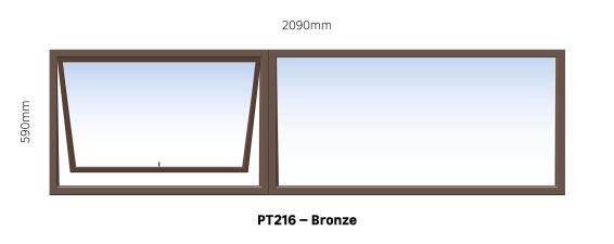 TOP HUNG ALUMINIUM WINDOW BRONZE PT216 1 VENT W2100MM x H600MM