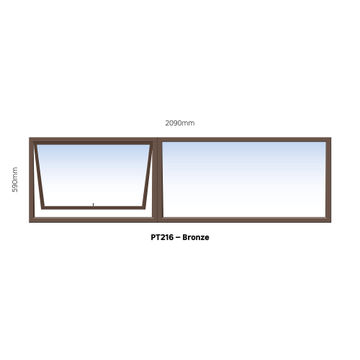 TOP HUNG ALUMINIUM WINDOW BRONZE PT216 1 VENT W2100MM x H600MM