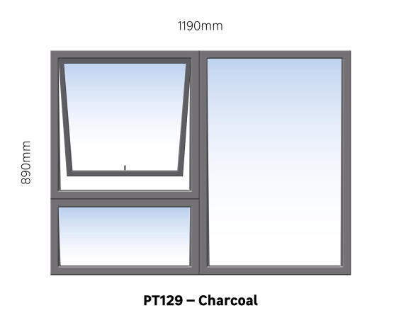 Aluminium window charcoal top hung PT129 1 vent W1200MM x H900MM