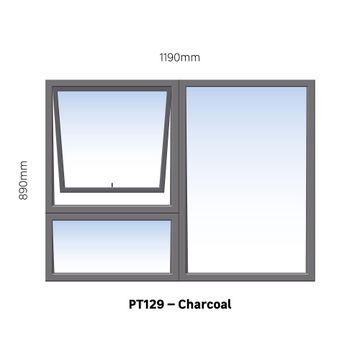 Aluminium window charcoal top hung PT129 1 vent W1200MM x H900MM