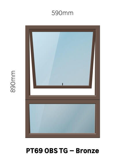 Aluminum window bronze obscure toughened glass PT69 w590 x h890mm