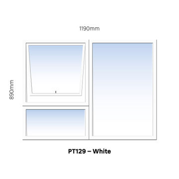 TOP HUNG ALUMINIUM WINDOW WHITE PT129 1 VENT W1200MM x H900MM