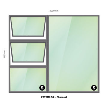 TOP HUNG ALUMINIUM WINDOW CHARCOAL PTT2118 2 VENT W2100MM x H1800MM