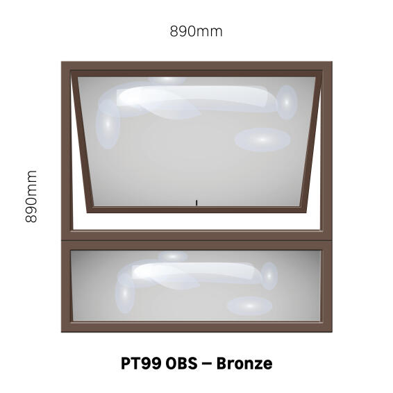 TOP HUNG ALUMINIUM WINDOW BRONZE WITH OBSCURE GLASS PT99 1 VENT W900 x H900MM