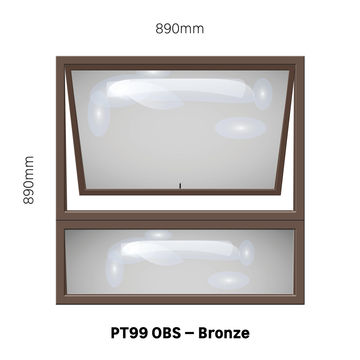 TOP HUNG ALUMINIUM WINDOW BRONZE WITH OBSCURE GLASS PT99 1 VENT W900 x H900MM