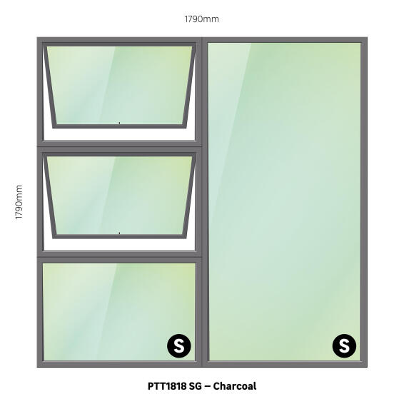 Aluminum window charcoal top hung PTT1818 W1800MM x H1800MM