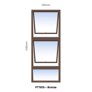 TOP HUNG ALUMINIUM WINDOW BRONZE PTT615 2 VENT W600MM x H1500MM