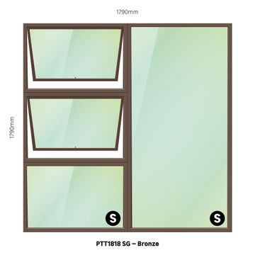 Aluminium window bronze top hung PTT1818 2 vent W1800MM x H1800MM