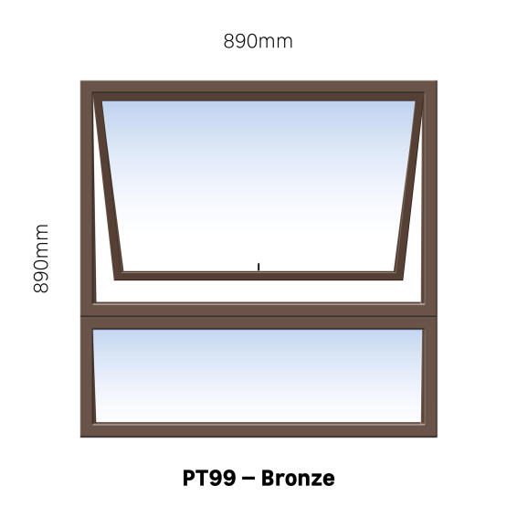 TOP HUNG ALUMINIUM WINDOW BRONZE PT99 1 VENT W900MM x H900MM
