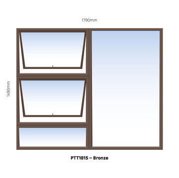 Aluminium window bronze top hung PTT1815 2 vent W1800MM x H1500MM