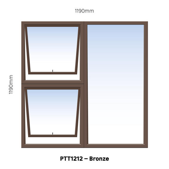 TOP HUNG ALUMINIUM WINDOW BRONZE PTT1212 2 VENT W1200MM x H1200MM