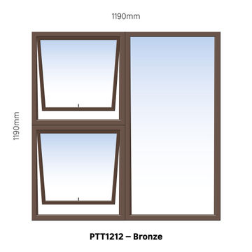 Aluminium window bronze top hung PTT1212 2 vent W1200MM x H1200MM