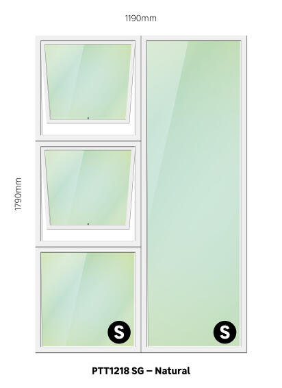 TOP HUNG ALUMINIUM WINDOW NATURAL PTT1218 2 VENT W1200MM x H1800MM