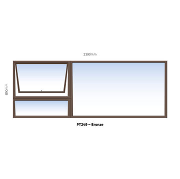 TOP HUNG ALUMINIUM WINDOW BRONZE PT249 1 VENT W2400MM x H900MM