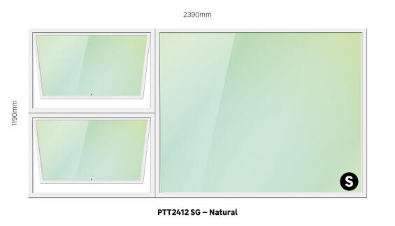 TOP HUNG ALUMINIUM WINDOW NATURAL PTT2412 2 VENT W2400MM x H1200MM