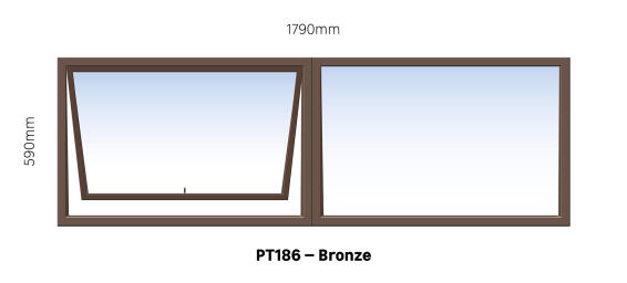 TOP HUNG ALUMINIUM WINDOW BRONZE PT186 1 VENT W1800MM x H600MM