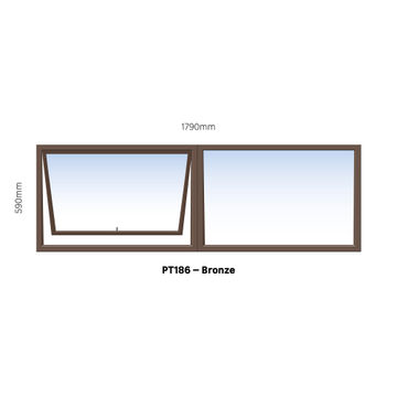 TOP HUNG ALUMINIUM WINDOW BRONZE PT186 1 VENT W1800MM x H600MM