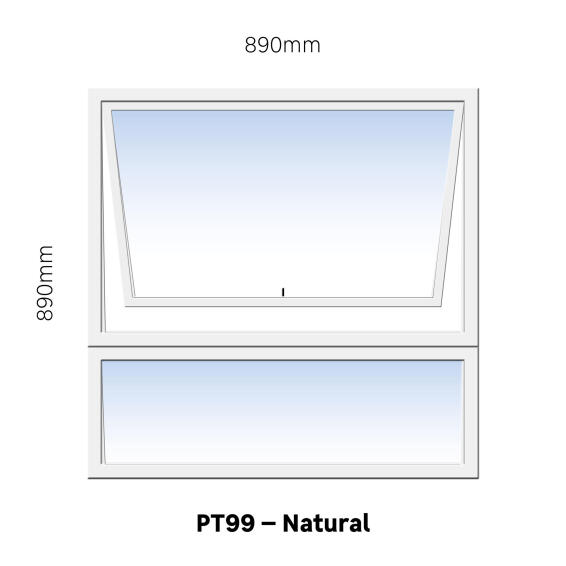 TOP HUNG ALUMINIUM WINDOW NATURAL PT99 1 VENT W900MM x H900MM