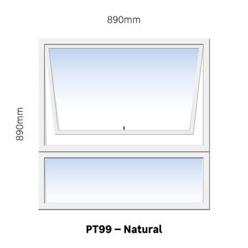 TOP HUNG ALUMINIUM WINDOW NATURAL PT99 1 VENT W900MM x H900MM