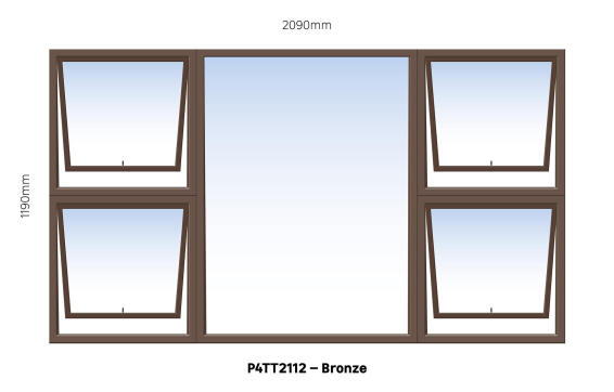 TOP HUNG ALUMINIUM WINDOW BRONZE PTTTT2112 4 VENT W2100MM x H1200MM