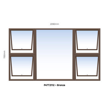 TOP HUNG ALUMINIUM WINDOW BRONZE PTTTT2112 4 VENT W2100MM x H1200MM