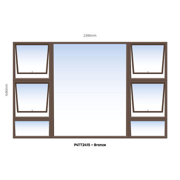 TOP HUNG ALUMINIUM WINDOW BRONZE PTTTT2415 4 VENT W2400MM x H1500MM