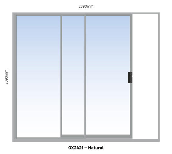 ALUMINIUM SLIDING DOOR NATURAL 1 PANE SLIDING W2400MM x H2100MM