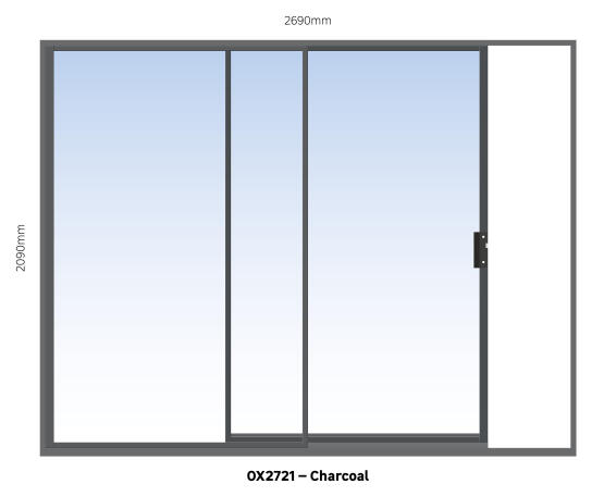 ALUMINIUM SLIDING DOOR CHARCOAL 1 PANE SLIDING W2700MM x H2100MM