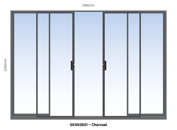 ALUMINIUM SLIDING DOOR CHARCOAL 2 PANE SLIDING W3000MM x H2100MM