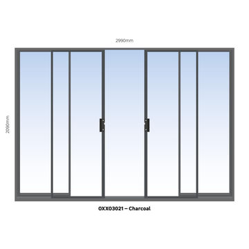 ALUMINIUM SLIDING DOOR CHARCOAL 2 PANE SLIDING W3000MM x H2100MM