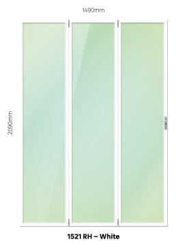 Folding Door Aluminium 3 Panel White-Right Hand Opening-Open out-w1490xh2090mm